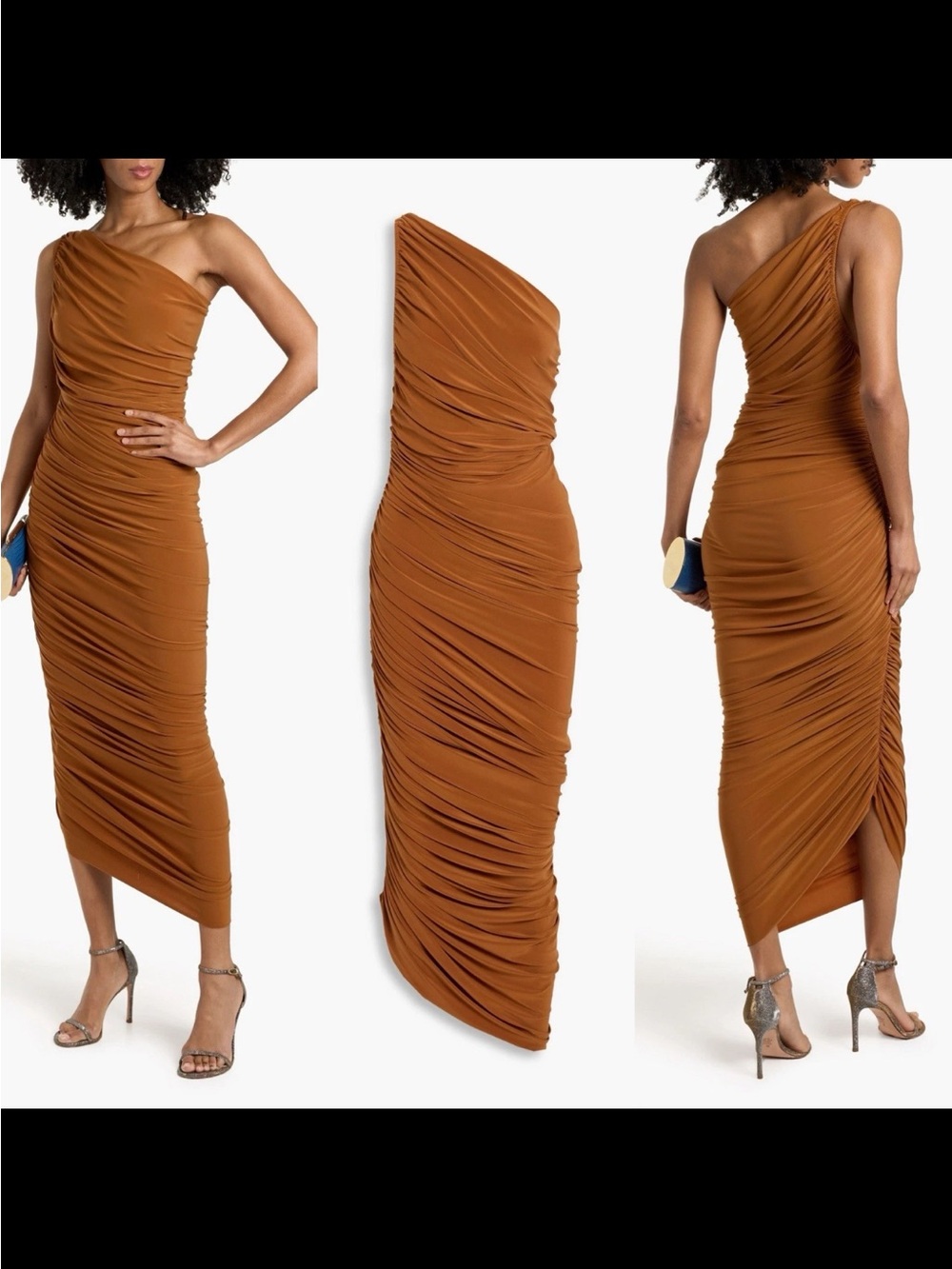 Norma Kamali Diana Ruched One Shoulder Maxi Gown Size XS